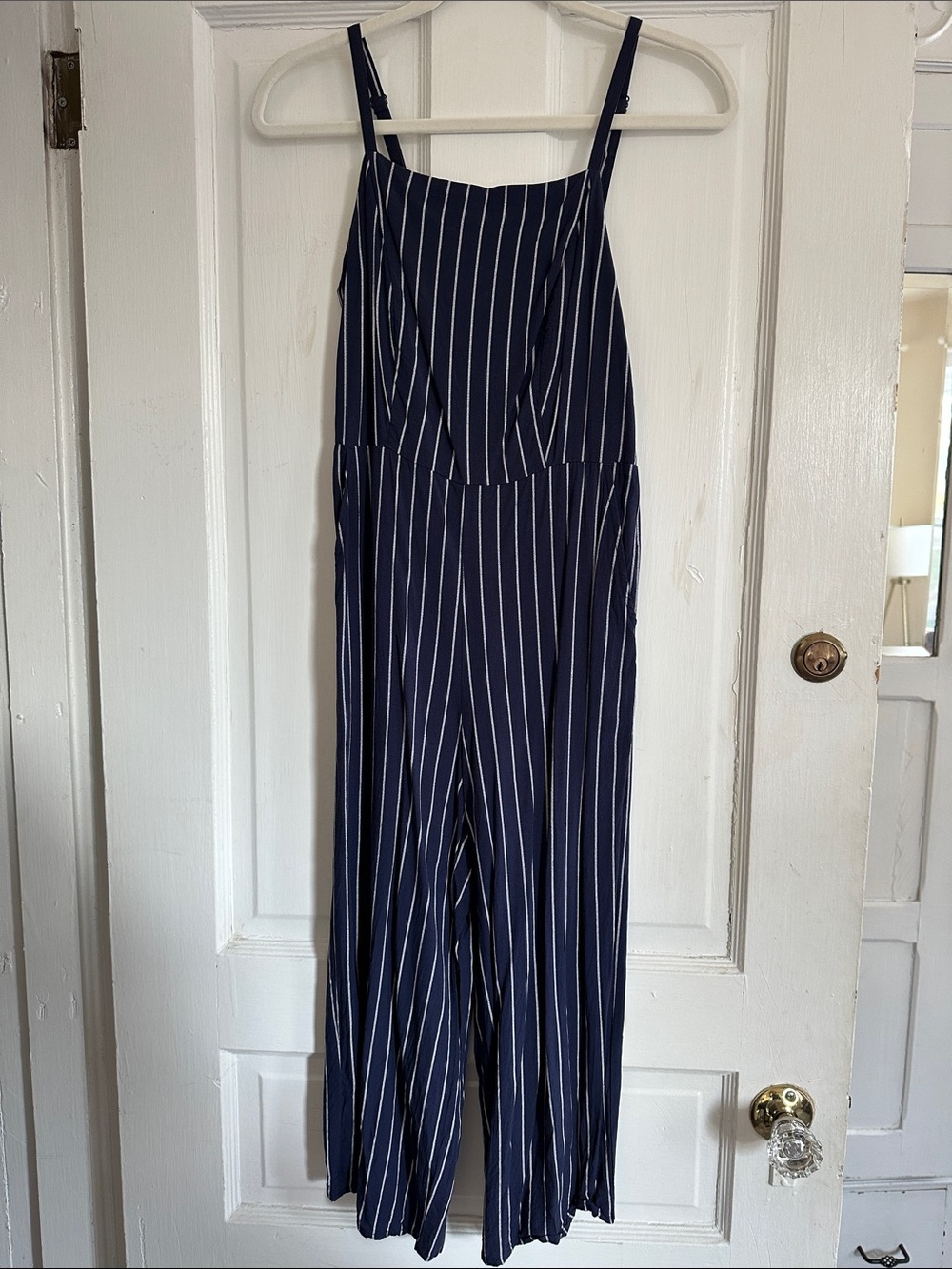 Old Navy Navy and White Striped Wide-Leg Jumpsuit